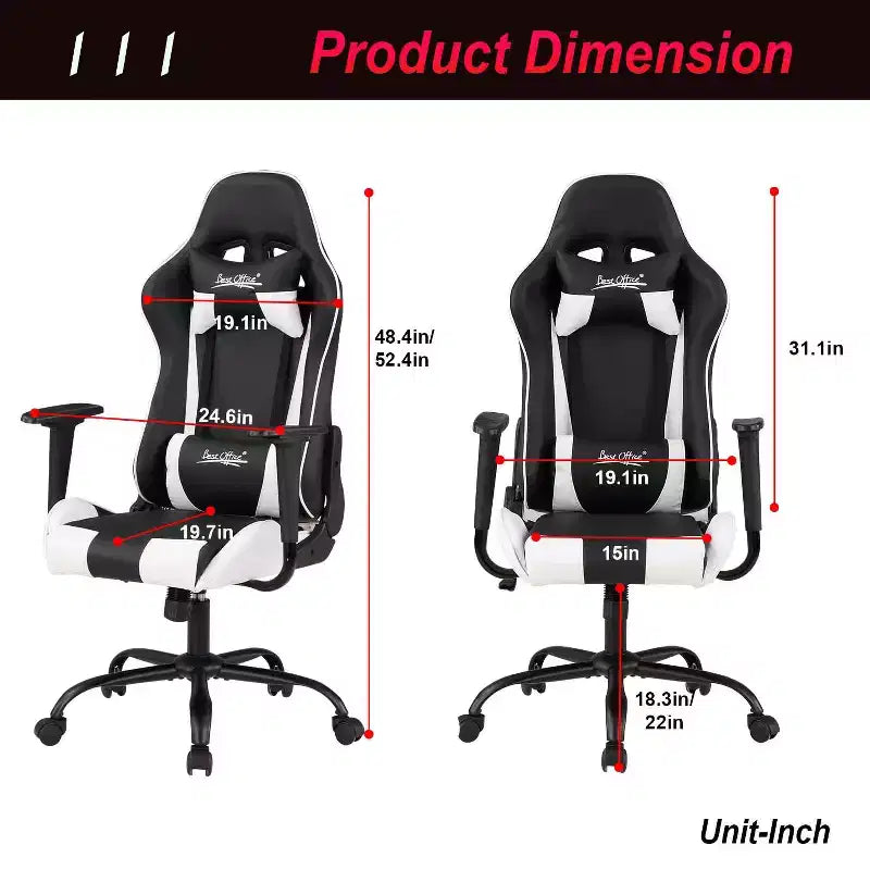 BestMassage Sedia Gaming Sedia da Ufficio con Supporto Lombare Poggiatesta Braccioli e Sedia Girevole con Rotelle per PC Gamer