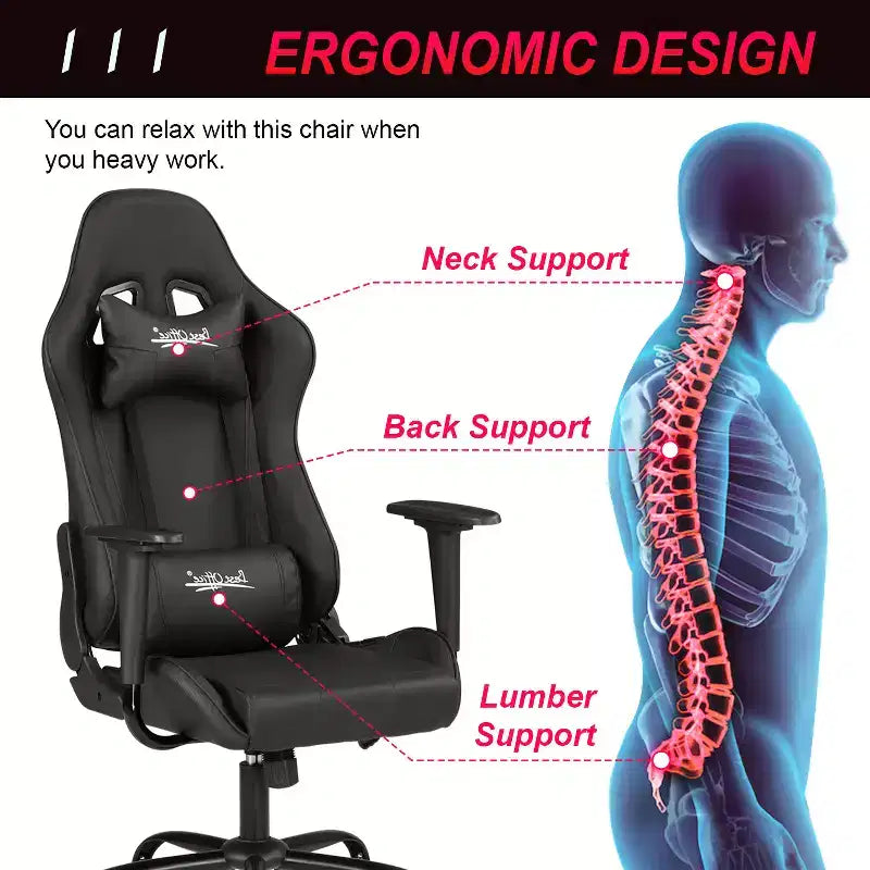 BestMassage Sedia Gaming Sedia da Ufficio con Supporto Lombare Poggiatesta Braccioli e Sedia Girevole con Rotelle per PC Gamer