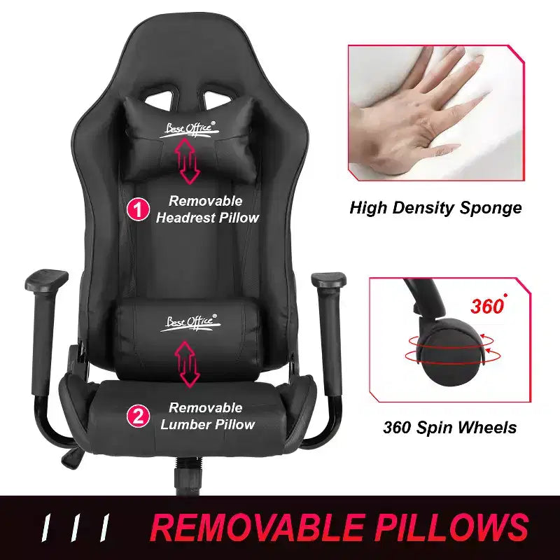 BestMassage Sedia Gaming Sedia da Ufficio con Supporto Lombare Poggiatesta Braccioli e Sedia Girevole con Rotelle per PC Gamer