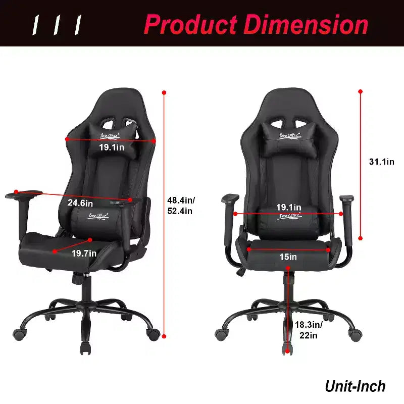 BestMassage Sedia Gaming Sedia da Ufficio con Supporto Lombare Poggiatesta Braccioli e Sedia Girevole con Rotelle per PC Gamer