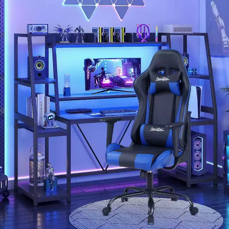 BestMassage Sedia Gaming Sedia da Ufficio con Supporto Lombare Poggiatesta Braccioli e Sedia Girevole con Rotelle per PC Gamer