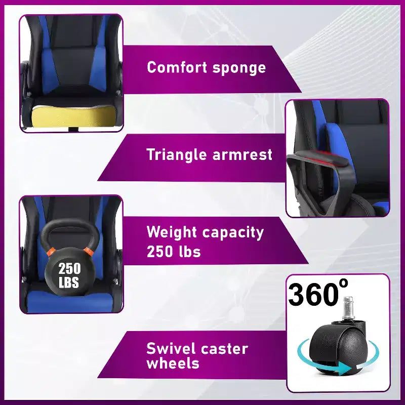 BestMassage Sedia da Gaming Sedia da Ufficio Sedia da Computer con Braccioli Girevole a 360° Supporto Lombare Sedia Direzionale Ergonomica per Adulti