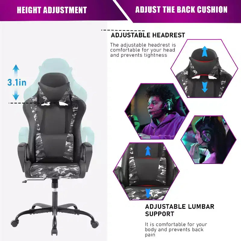 BestMassage Sedia da Gaming Sedia da Ufficio Sedia da Computer con Braccioli Girevole a 360° Supporto Lombare Sedia Direzionale Ergonomica per Adulti
