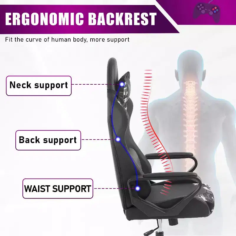 BestMassage Sedia da Gaming Sedia da Ufficio Sedia da Computer con Braccioli Girevole a 360° Supporto Lombare Sedia Direzionale Ergonomica per Adulti