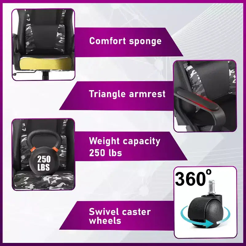 BestMassage Sedia da Gaming Sedia da Ufficio Sedia da Computer con Braccioli Girevole a 360° Supporto Lombare Sedia Direzionale Ergonomica per Adulti