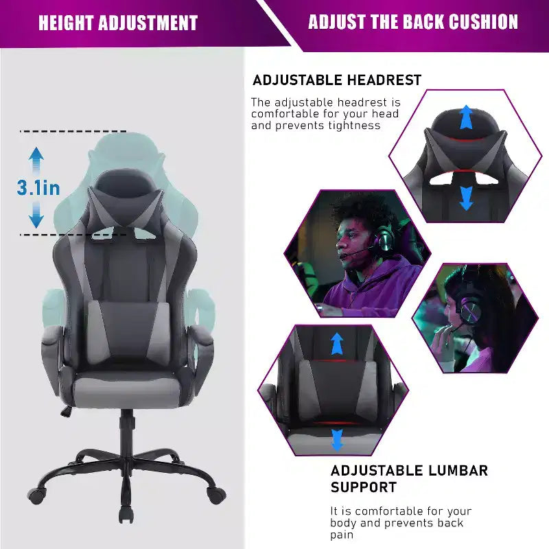 BestMassage Sedia da Gaming Sedia da Ufficio Sedia da Computer con Braccioli Girevole a 360° Supporto Lombare Sedia Direzionale Ergonomica per Adulti