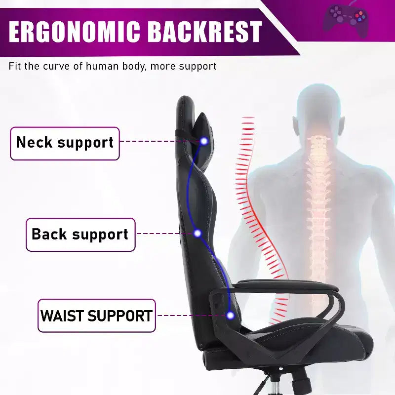 BestMassage Sedia da Gaming Sedia da Ufficio Sedia da Computer con Braccioli Girevole a 360° Supporto Lombare Sedia Direzionale Ergonomica per Adulti