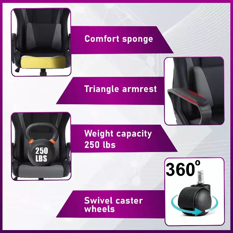 BestMassage Sedia da Gaming Sedia da Ufficio Sedia da Computer con Braccioli Girevole a 360° Supporto Lombare Sedia Direzionale Ergonomica per Adulti