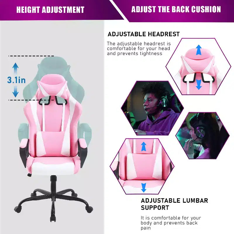 BestMassage Sedia da Gaming Sedia da Ufficio Sedia da Computer con Braccioli Girevole a 360° Supporto Lombare Sedia Direzionale Ergonomica per Adulti