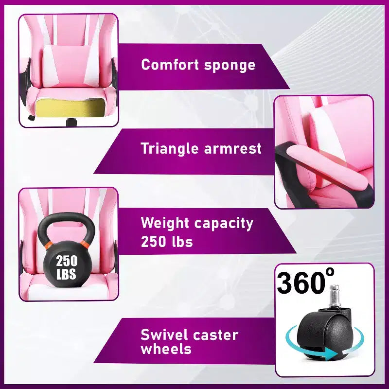 BestMassage Sedia da Gaming Sedia da Ufficio Sedia da Computer con Braccioli Girevole a 360° Supporto Lombare Sedia Direzionale Ergonomica per Adulti