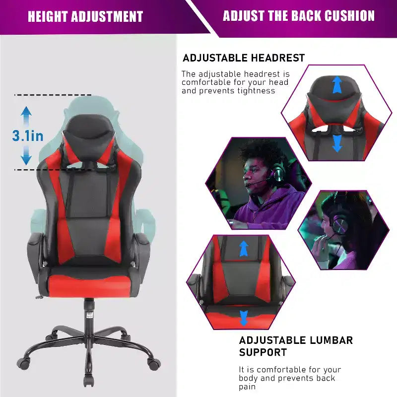 BestMassage Sedia da Gaming Sedia da Ufficio Sedia da Computer con Braccioli Girevole a 360° Supporto Lombare Sedia Direzionale Ergonomica per Adulti