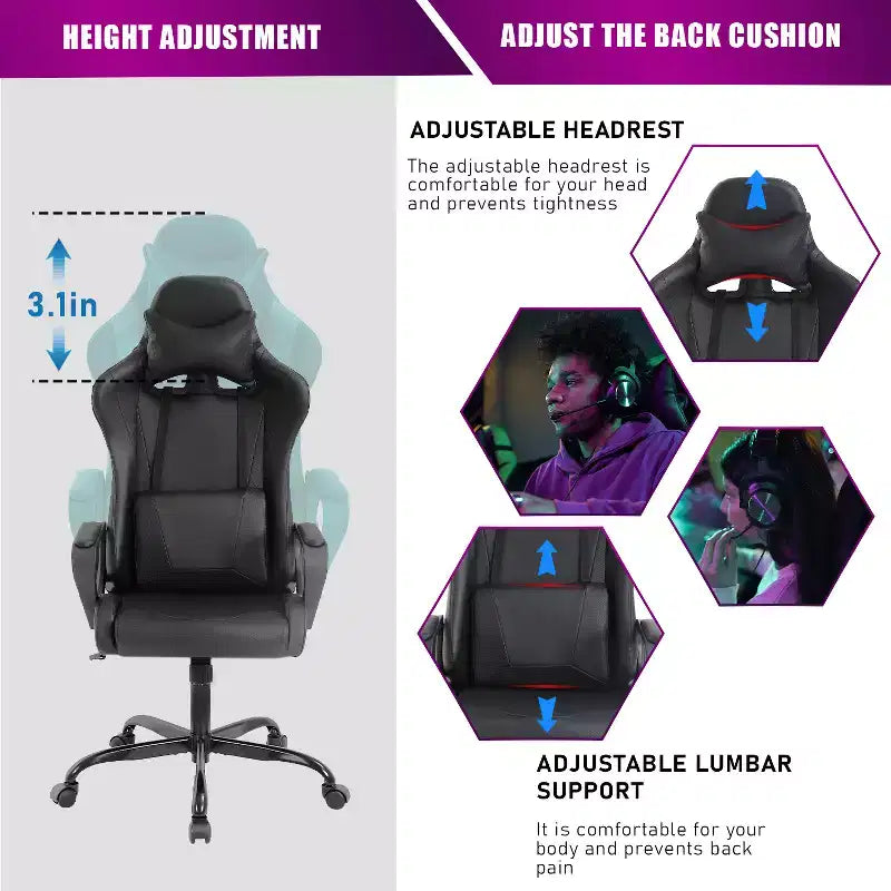 BestMassage Sedia da Gaming Sedia da Ufficio Sedia da Computer con Braccioli Girevole a 360° Supporto Lombare Sedia Direzionale Ergonomica per Adulti