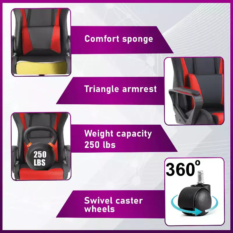 BestMassage Sedia da Gaming Sedia da Ufficio Sedia da Computer con Braccioli Girevole a 360° Supporto Lombare Sedia Direzionale Ergonomica per Adulti