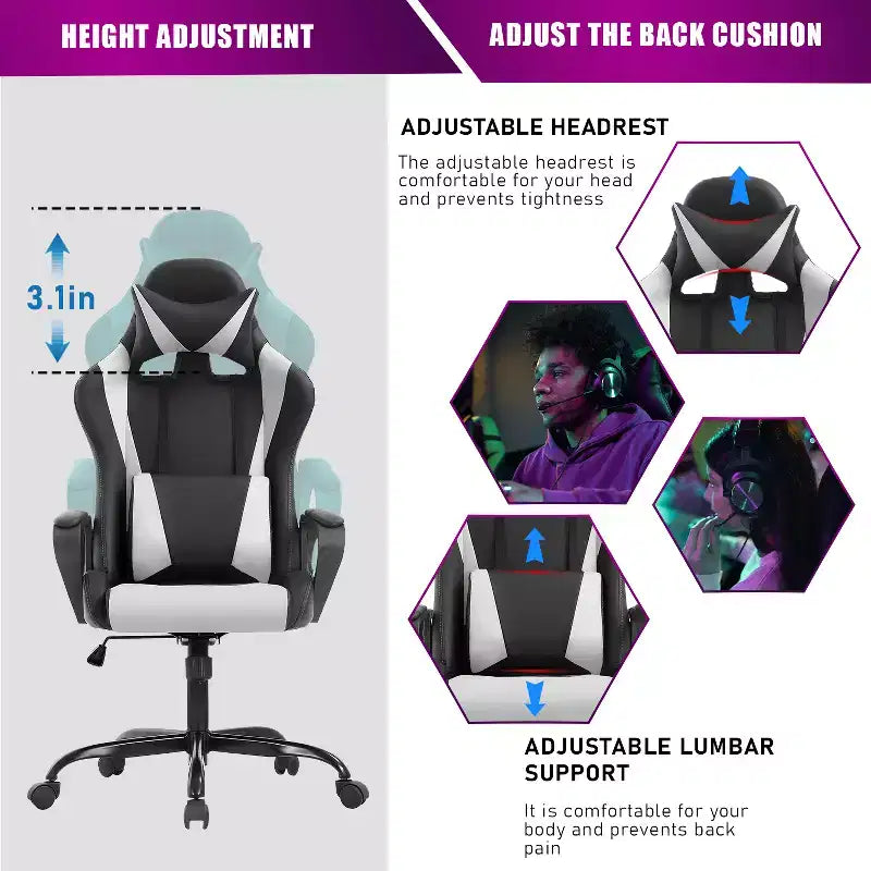 BestMassage Sedia da Gaming Sedia da Ufficio Sedia da Computer con Braccioli Girevole a 360° Supporto Lombare Sedia Direzionale Ergonomica per Adulti