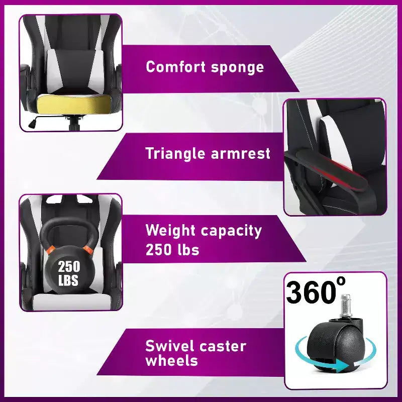 BestMassage Sedia da Gaming Sedia da Ufficio Sedia da Computer con Braccioli Girevole a 360° Supporto Lombare Sedia Direzionale Ergonomica per Adulti