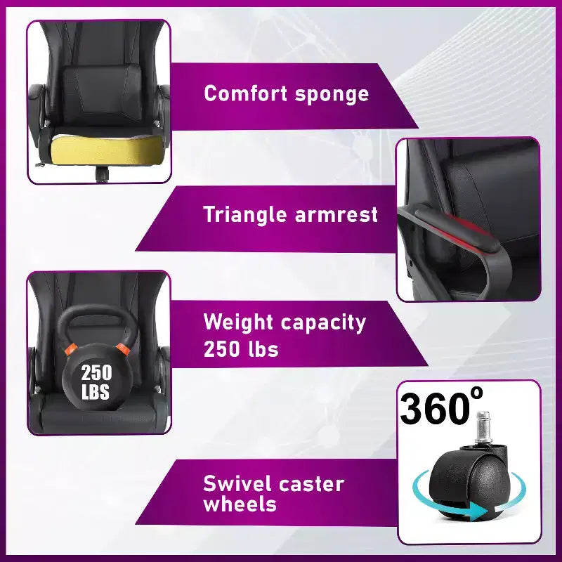 BestMassage Sedia da Gaming Sedia da Ufficio Sedia da Computer con Braccioli Girevole a 360° Supporto Lombare Sedia Direzionale Ergonomica per Adulti