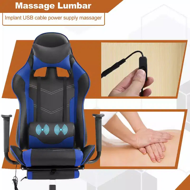 BestMassage Sedia da Gaming Racing da Ufficio con Funzione Massaggio Supporto Lombare in Pelle PU per Adulti