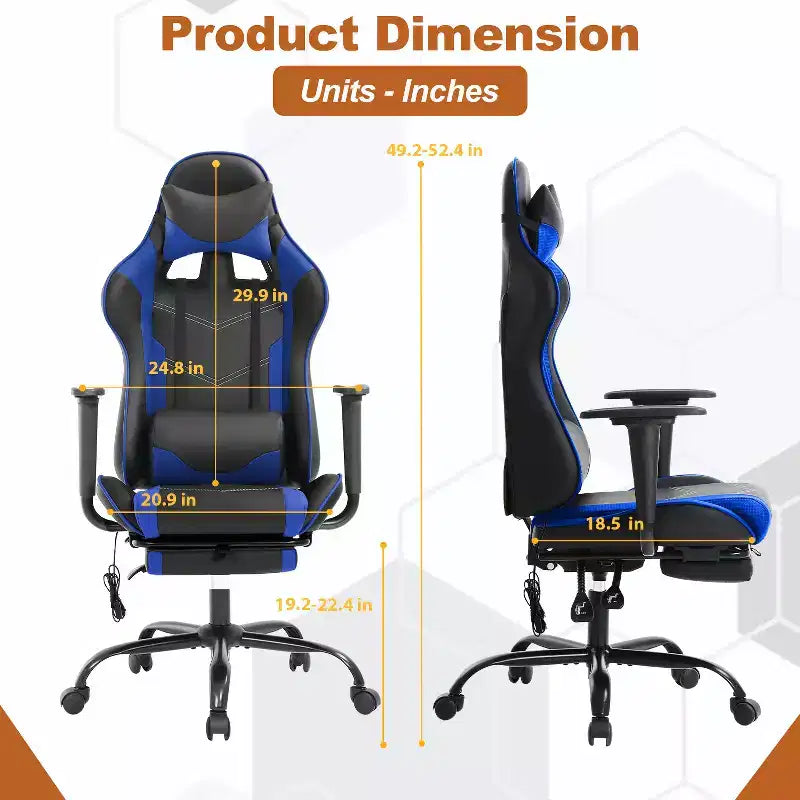 BestMassage Sedia da Gaming Racing da Ufficio con Funzione Massaggio Supporto Lombare in Pelle PU per Adulti