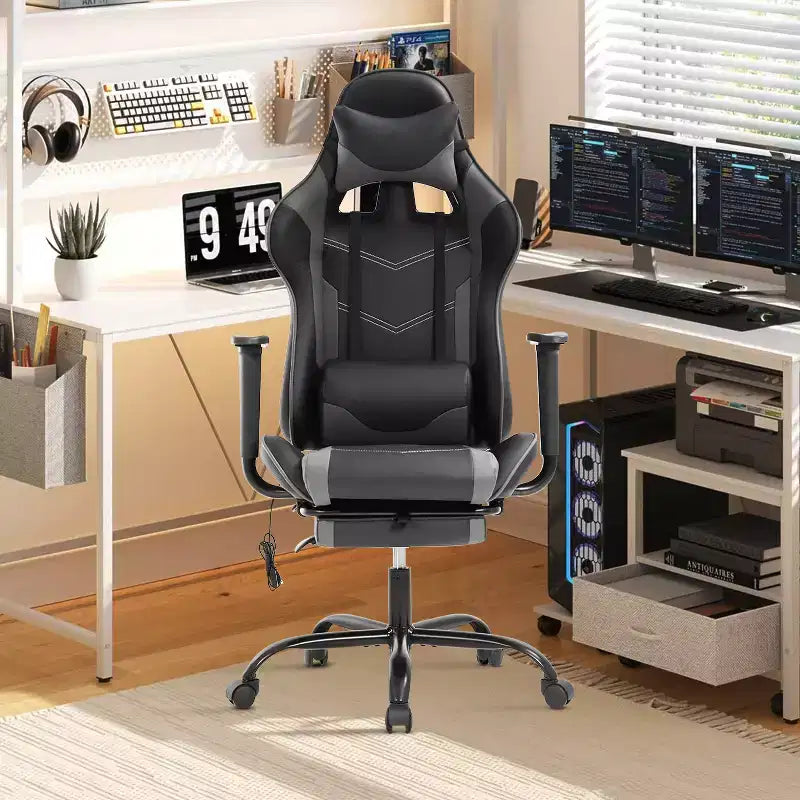 BestMassage Sedia da Gaming Racing da Ufficio con Funzione Massaggio Supporto Lombare in Pelle PU per Adulti