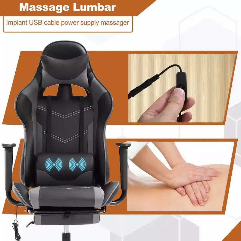 BestMassage Sedia da Gaming Racing da Ufficio con Funzione Massaggio Supporto Lombare in Pelle PU per Adulti