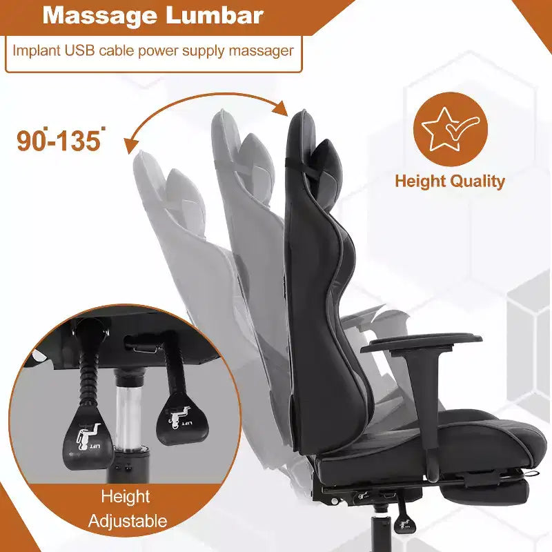 BestMassage Sedia da Gaming Racing da Ufficio con Funzione Massaggio Supporto Lombare in Pelle PU per Adulti