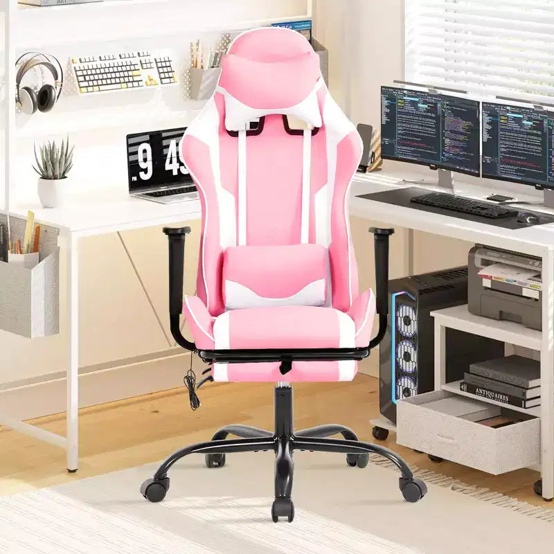 BestMassage Sedia da Gaming Racing da Ufficio con Funzione Massaggio Supporto Lombare in Pelle PU per Adulti