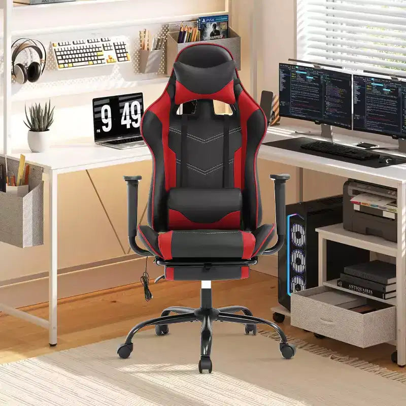BestMassage Sedia da Gaming Racing da Ufficio con Funzione Massaggio Supporto Lombare in Pelle PU per Adulti