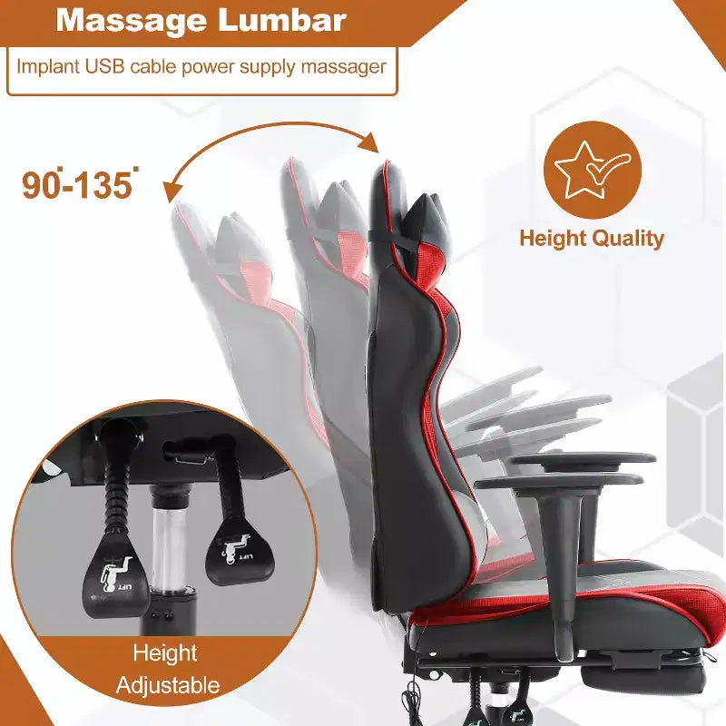 BestMassage Sedia da Gaming Racing da Ufficio con Funzione Massaggio Supporto Lombare in Pelle PU per Adulti
