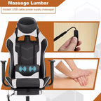 BestMassage Sedia da Gaming Racing da Ufficio con Funzione Massaggio Supporto Lombare in Pelle PU per Adulti