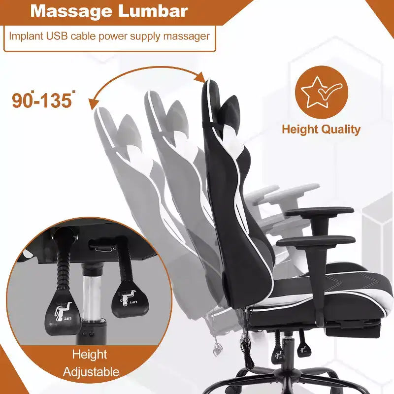 BestMassage Sedia da Gaming Racing da Ufficio con Funzione Massaggio Supporto Lombare in Pelle PU per Adulti