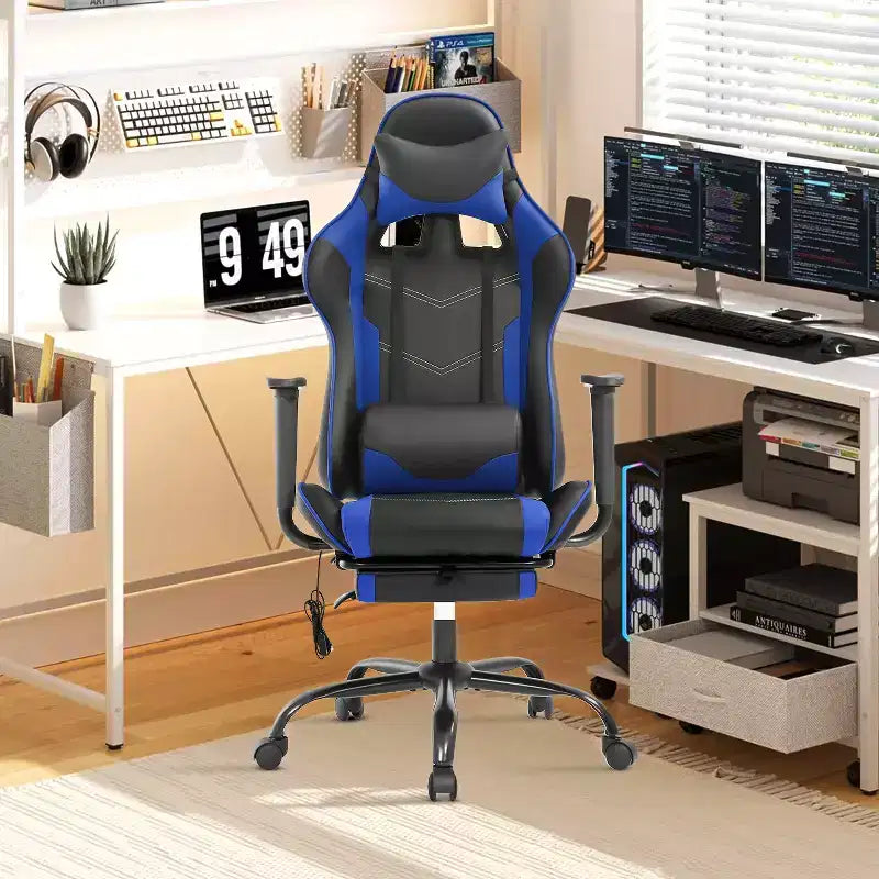 BestMassage Sedia da Gaming Racing da Ufficio con Funzione Massaggio Supporto Lombare in Pelle PU per Adulti