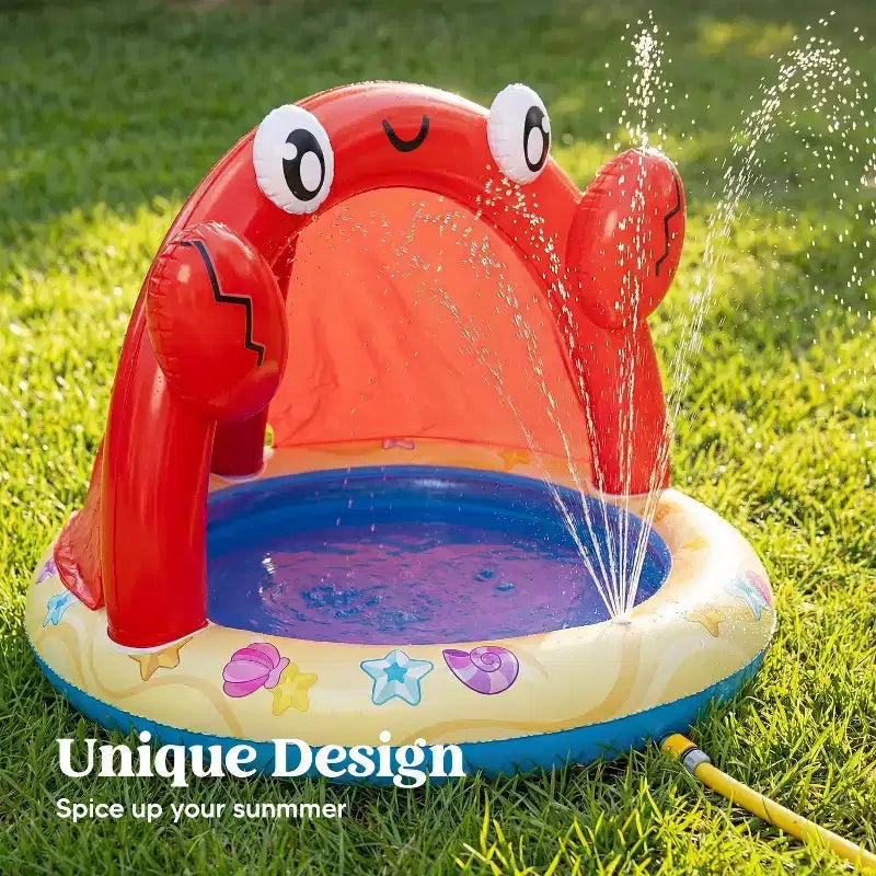 Piscine gonflable Joyfy Baby Pool avec arroseur, Piscine pour enfants Crabe Splash, Piscine gonflable pour bébé avec auvent, Jouets aquatiques d'été pour bébé en extérieur