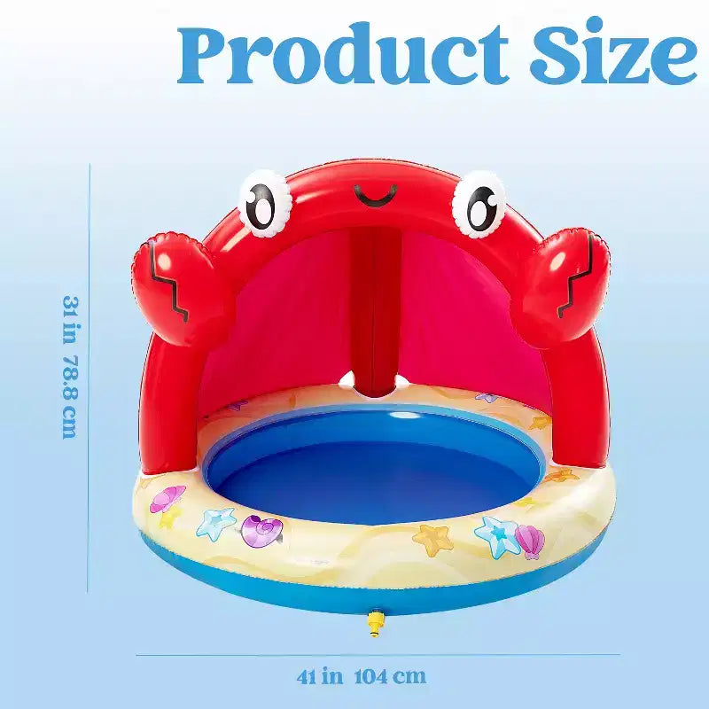 Piscine gonflable Joyfy Baby Pool avec arroseur, Piscine pour enfants Crabe Splash, Piscine gonflable pour bébé avec auvent, Jouets aquatiques d'été pour bébé en extérieur