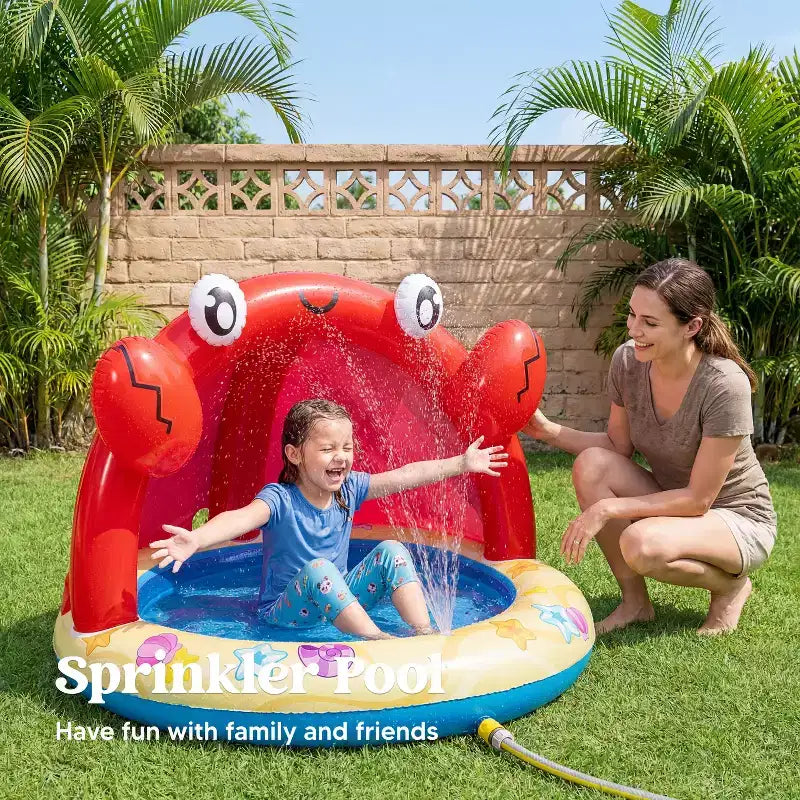 Piscine gonflable Joyfy Baby Pool avec arroseur, Piscine pour enfants Crabe Splash, Piscine gonflable pour bébé avec auvent, Jouets aquatiques d'été pour bébé en extérieur