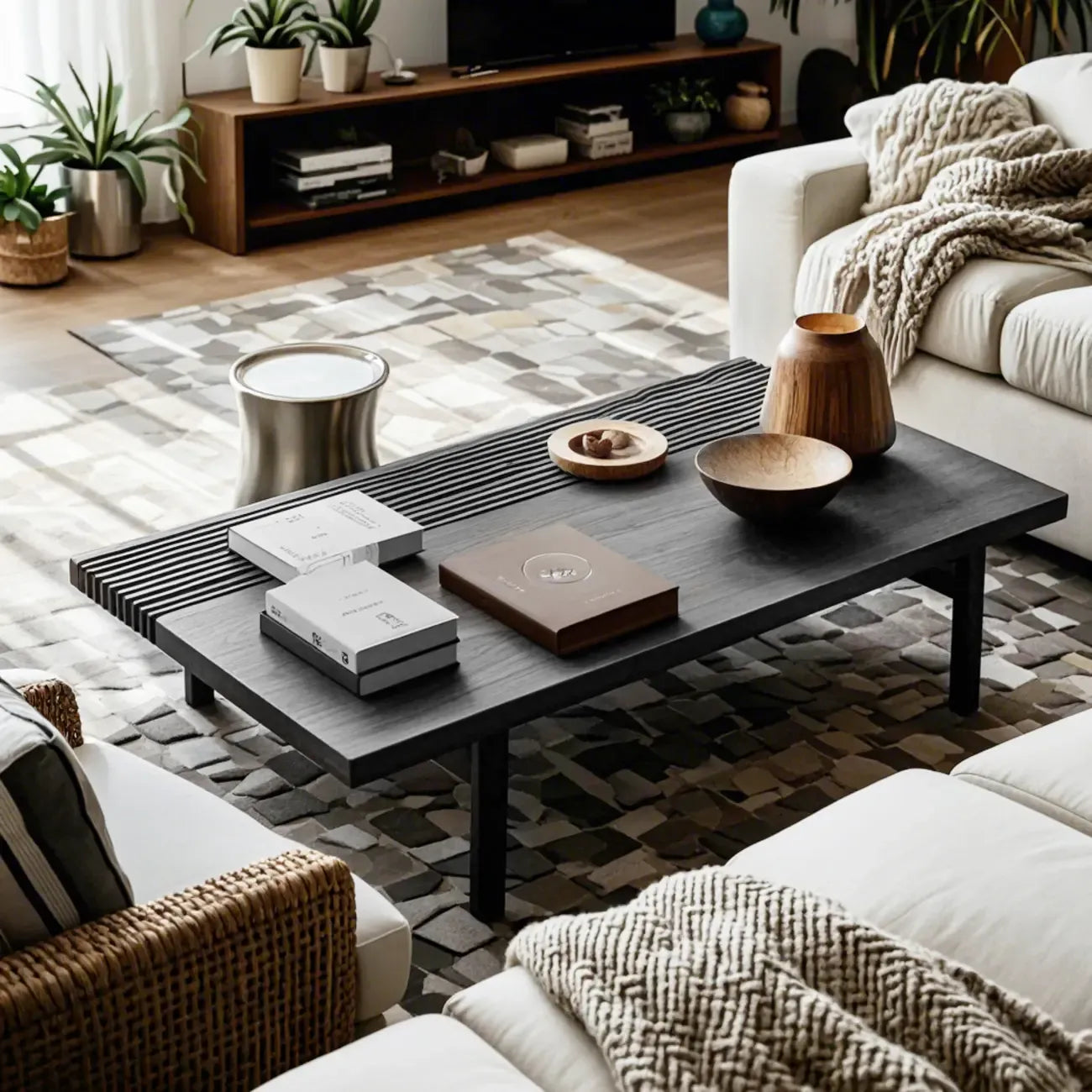 Table basse rectangulaire chic en bois noir