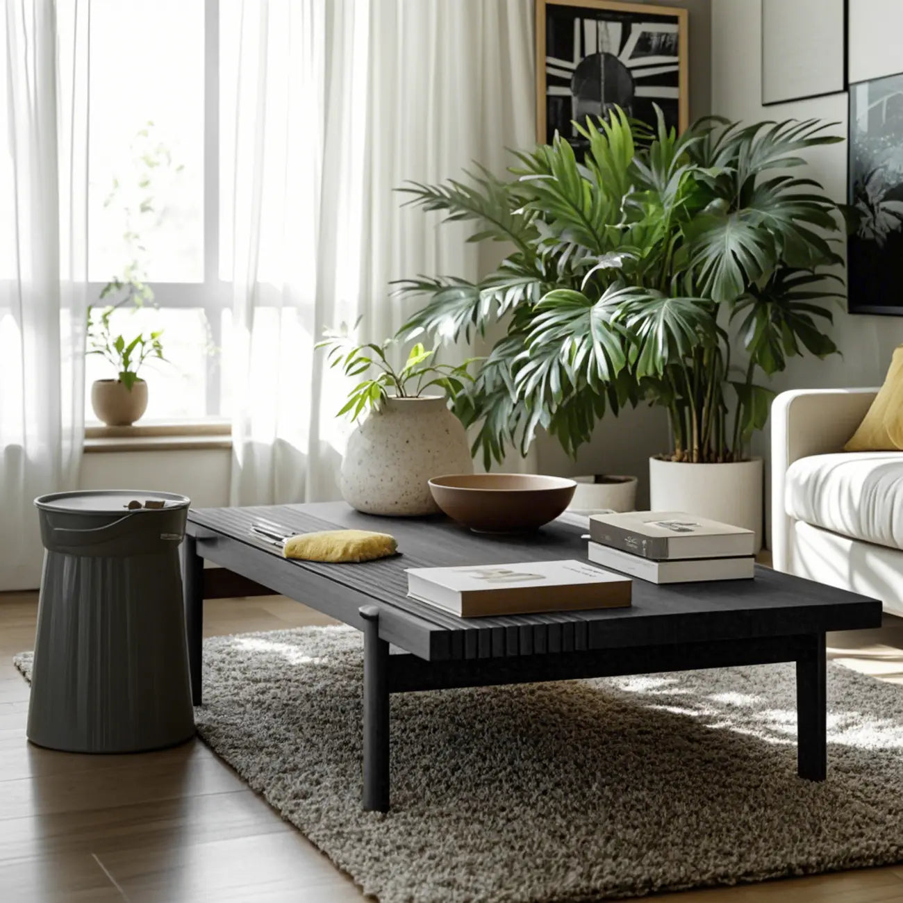 Table basse rectangulaire chic en bois noir