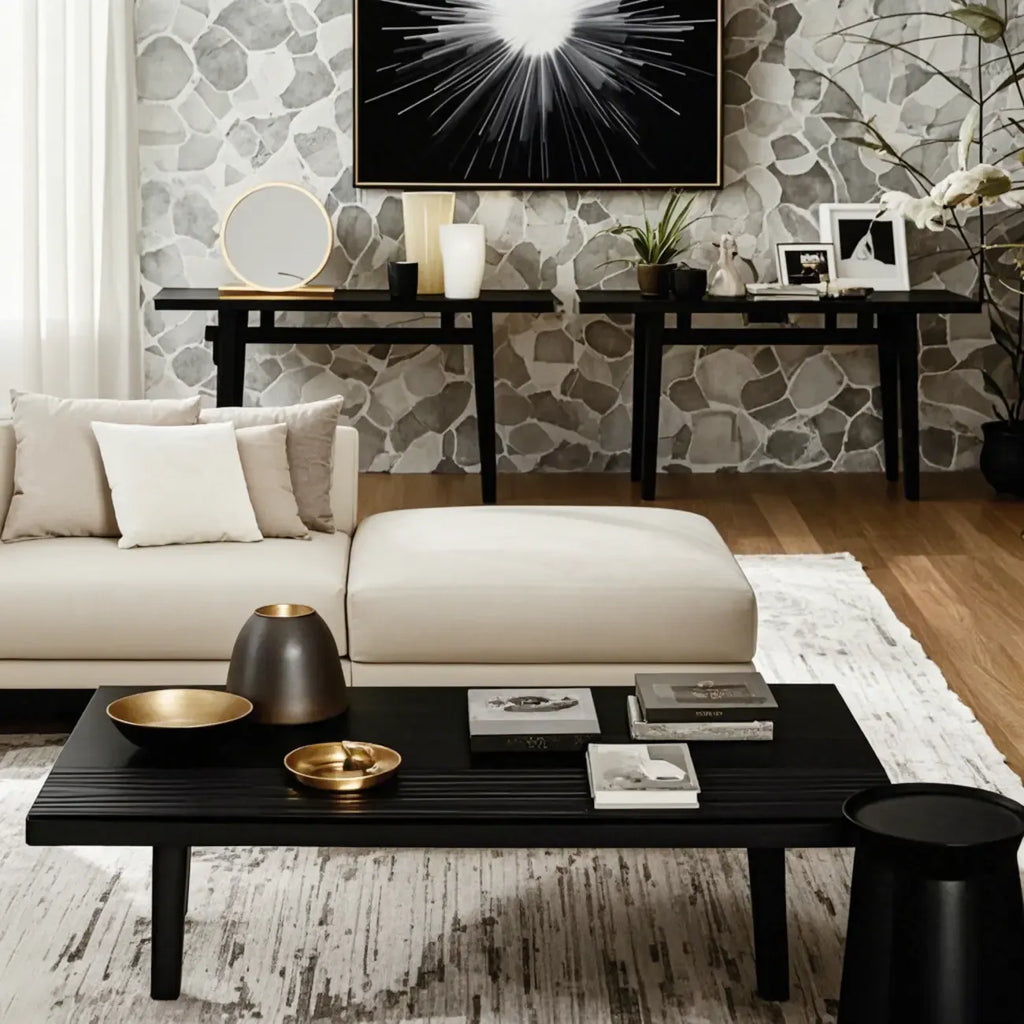 Table basse rectangulaire chic en bois noir