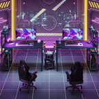Bureau de jeu Bestier 112 cm avec éclairage LED RGB, étagères de rangement réversibles à 4 niveaux, crochets, porte-gobelet et aimants