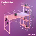Bureau de jeu Bestier 112 cm avec éclairage LED RGB, étagères de rangement réversibles à 4 niveaux, crochets, porte-gobelet et aimants