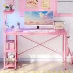 Bureau de jeu Bestier 112 cm avec éclairage LED RGB, étagères de rangement réversibles à 4 niveaux, crochets, porte-gobelet et aimants