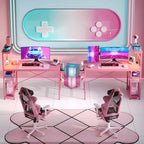 Bureau de jeu Bestier 112 cm avec éclairage LED RGB, étagères de rangement réversibles à 4 niveaux, crochets, porte-gobelet et aimants