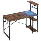 Bureau de jeu Bestier 112 cm avec éclairage LED RGB, étagères de rangement réversibles à 4 niveaux, crochets, porte-gobelet et aimants