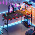 Bestier 44 inch Gaming Desk with RGB LED LightReversible 4-Tier Storage Shelves, Hooks, Cup holder and Magnets