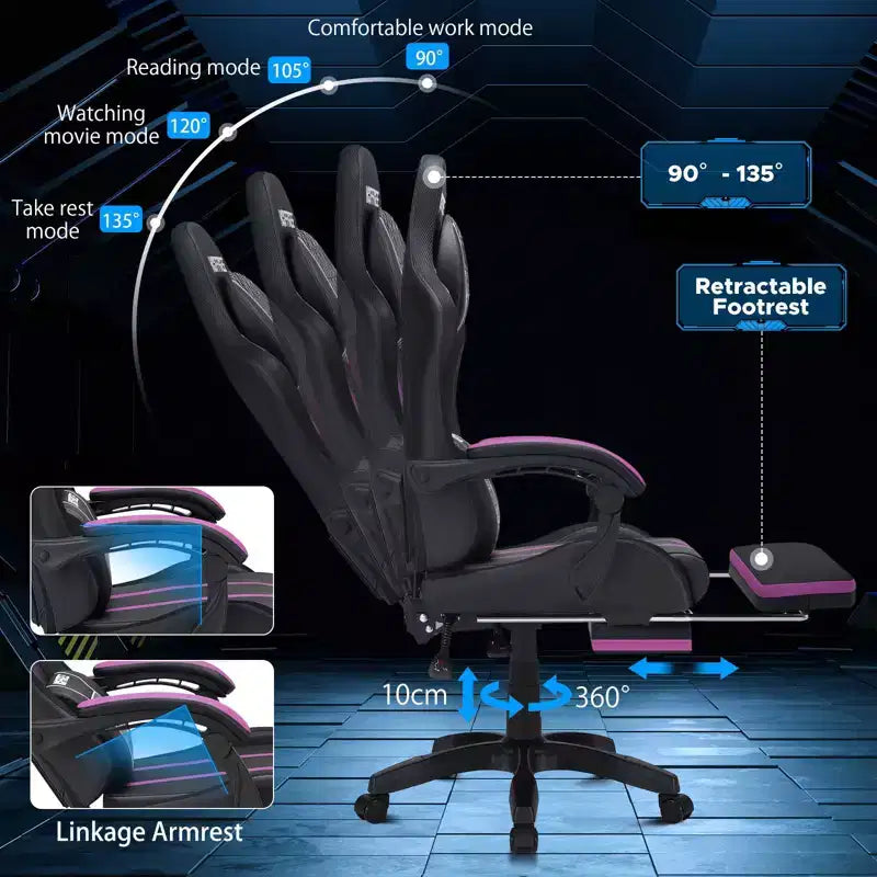 Fauteuil de massage et de jeu extra-large Hoffree, Fauteuil de bureau ergonomique pour PC avec repose-pieds et réglable