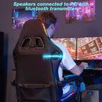 Chaise de jeu massante extra large Hoffree, chaise de bureau PC ergonomique avec haut-parleur Bluetooth et lumière RVB