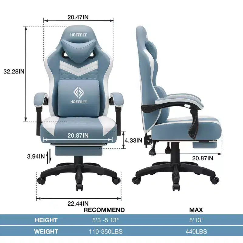 Hoffree Sedia da gaming massaggiante traspirante con poggiapiedi e regolabile, sedia da ufficio ergonomica per PC