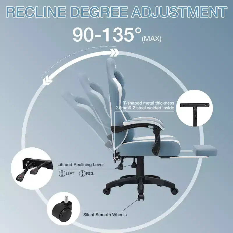 Hoffree Sedia da gaming massaggiante traspirante con poggiapiedi e regolabile, sedia da ufficio ergonomica per PC