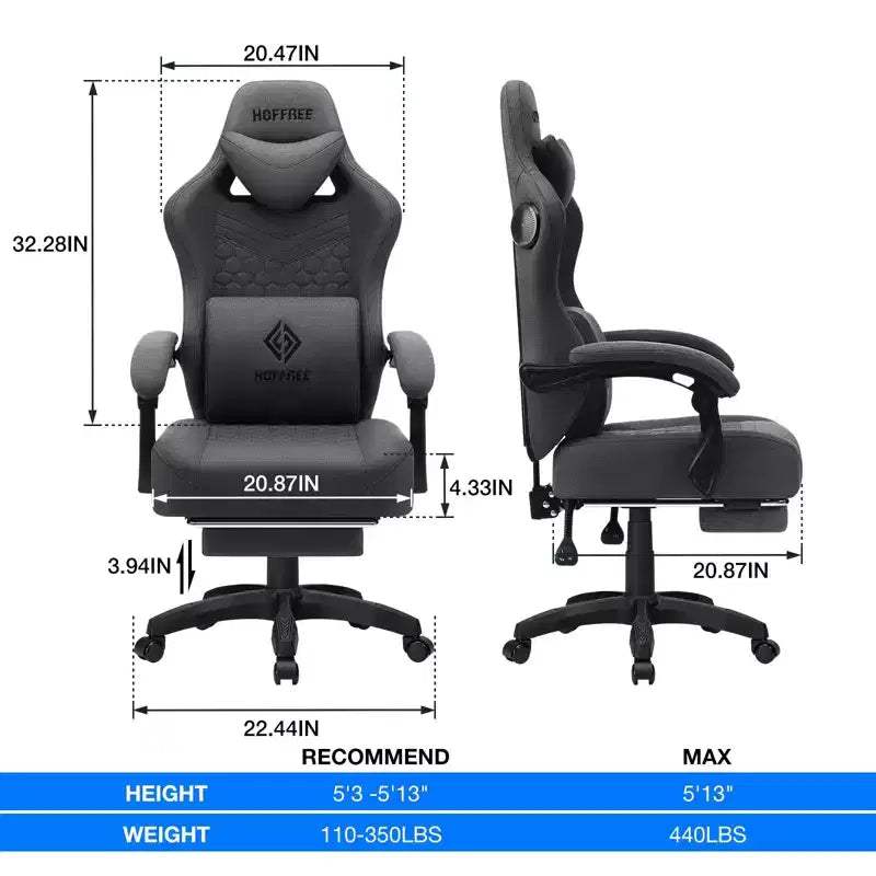 Hoffree Sedia da gaming massaggiante traspirante con poggiapiedi e regolabile, sedia da ufficio ergonomica per PC