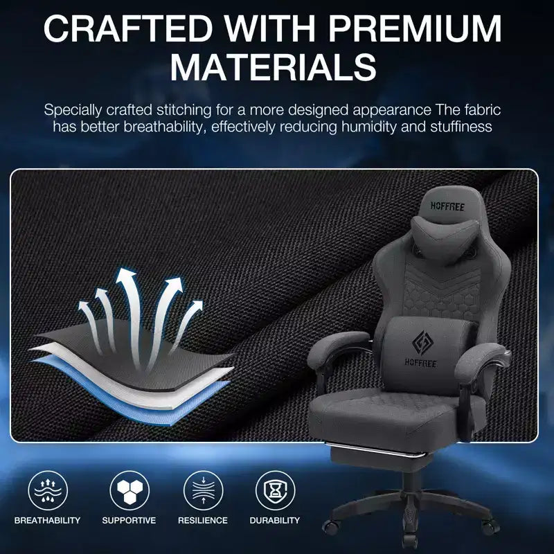 Hoffree Sedia da gaming massaggiante traspirante con poggiapiedi e regolabile, sedia da ufficio ergonomica per PC
