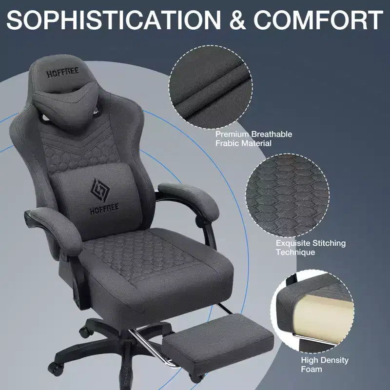 Hoffree Sedia da gaming massaggiante traspirante con poggiapiedi e regolabile, sedia da ufficio ergonomica per PC